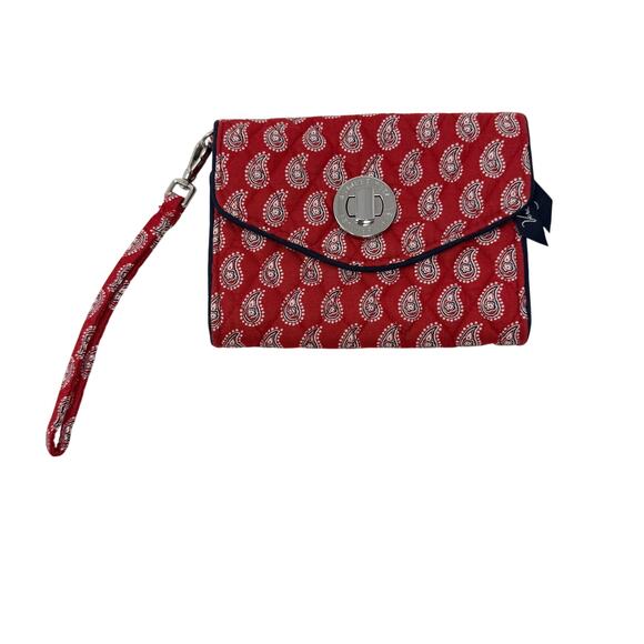 Vera Bradley Red Petite Red Bandana Paisley Turnlock Wallet Wristlet Strap - Picture 1 of 10
